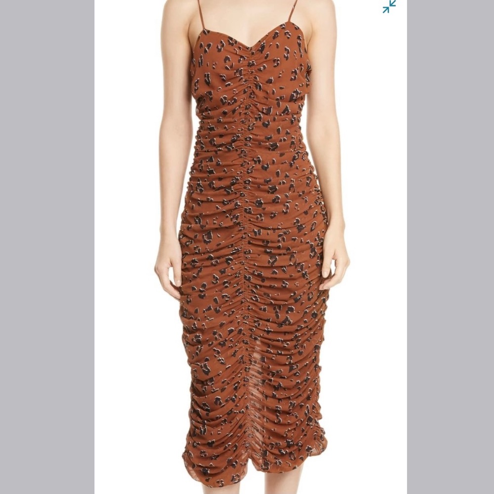 NICHOLAS Leopard Print Ruched Silk Dress